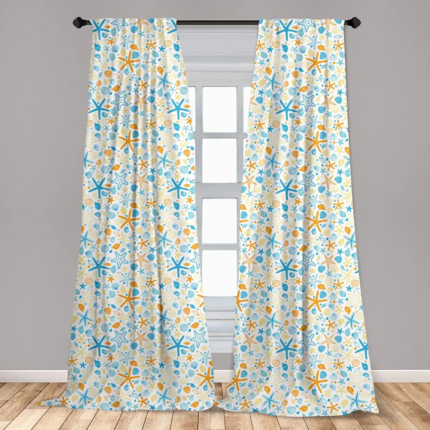 

Starfish Curtain Vintage Summer Beach Pattern with Colorful Seashells Silhouettes Window Treatment Living Room Bedroom