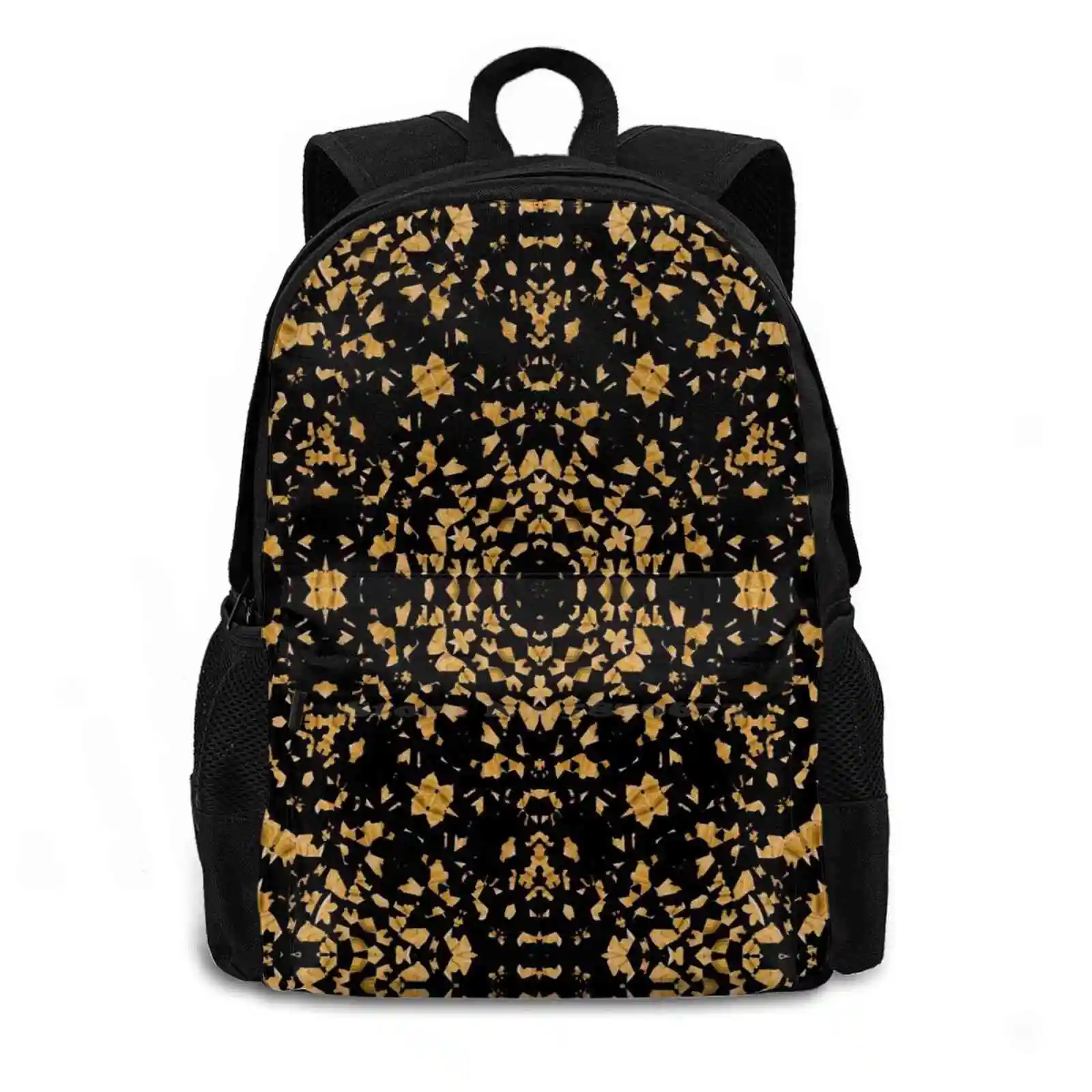 Modern Artistic Textile Pattern Design Backpack For Student School Laptop Travel Bag Pattern Rug Wallpaper Texture Gold