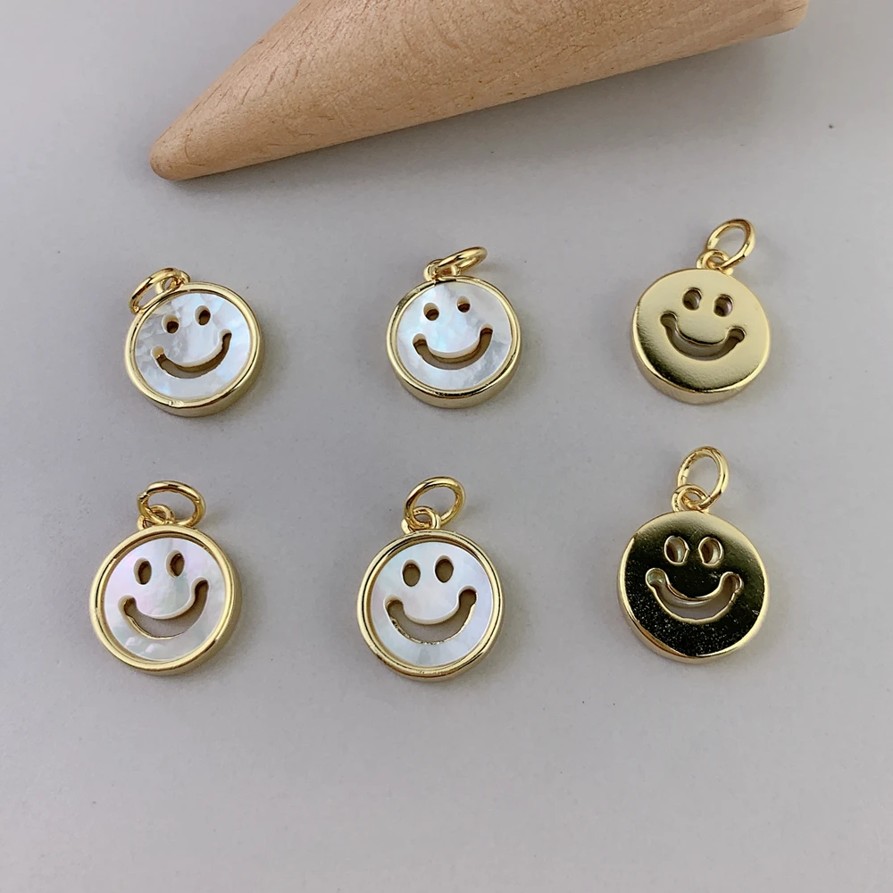 Natural MOP Shell Smile Face Charm Round Expression Pendants For Jewelry Making Necklace Bracelet Earring Accessories Bulk