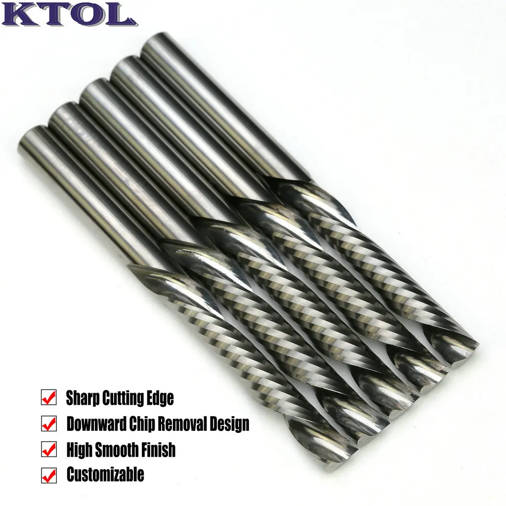 6.35x38x76mm para baixo corte endmill única flauta espiral roteador bits cnc conjunto de ferramentas de fresagem de madeira 5 pçs cortadores de gravura de carboneto de tungstênio