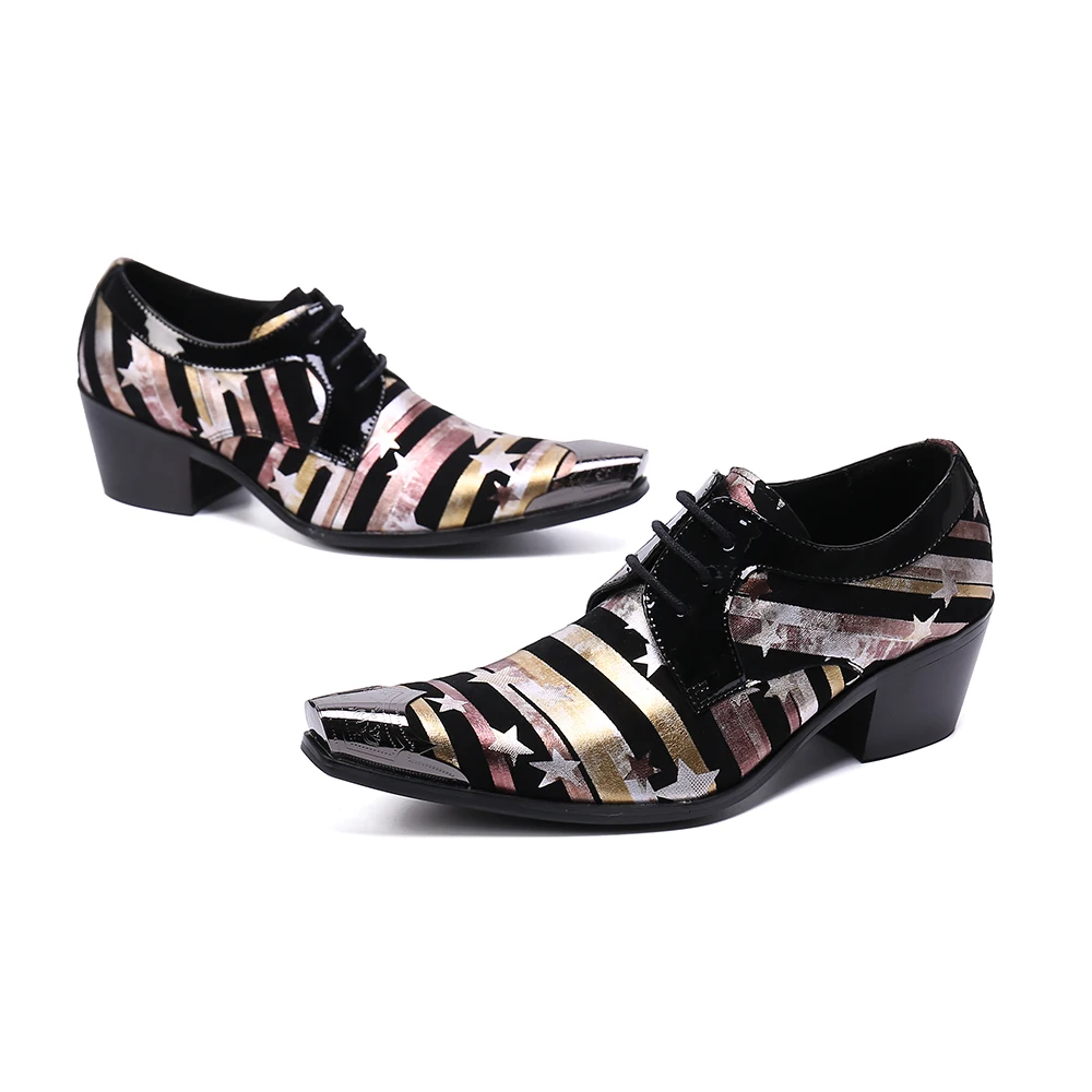 Spring summer striped patent leather high heels mens pointed toe dress gentleman shoes classic slip on oxford shoes for men