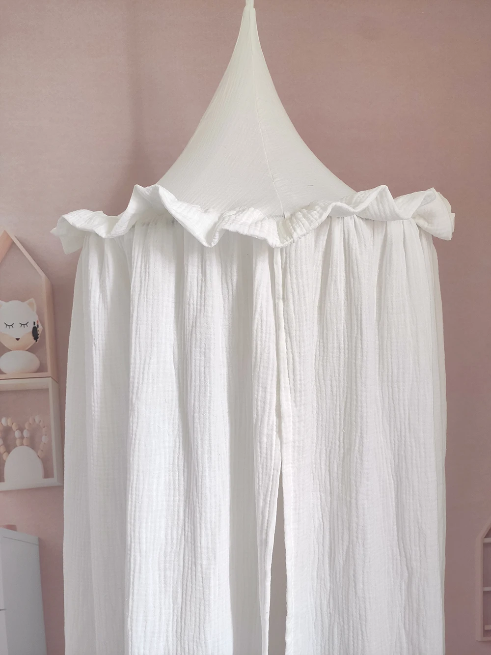 100% Premium Muslin Cotton Hanging Canopy with Frills Bed Baldachin for Kids Room