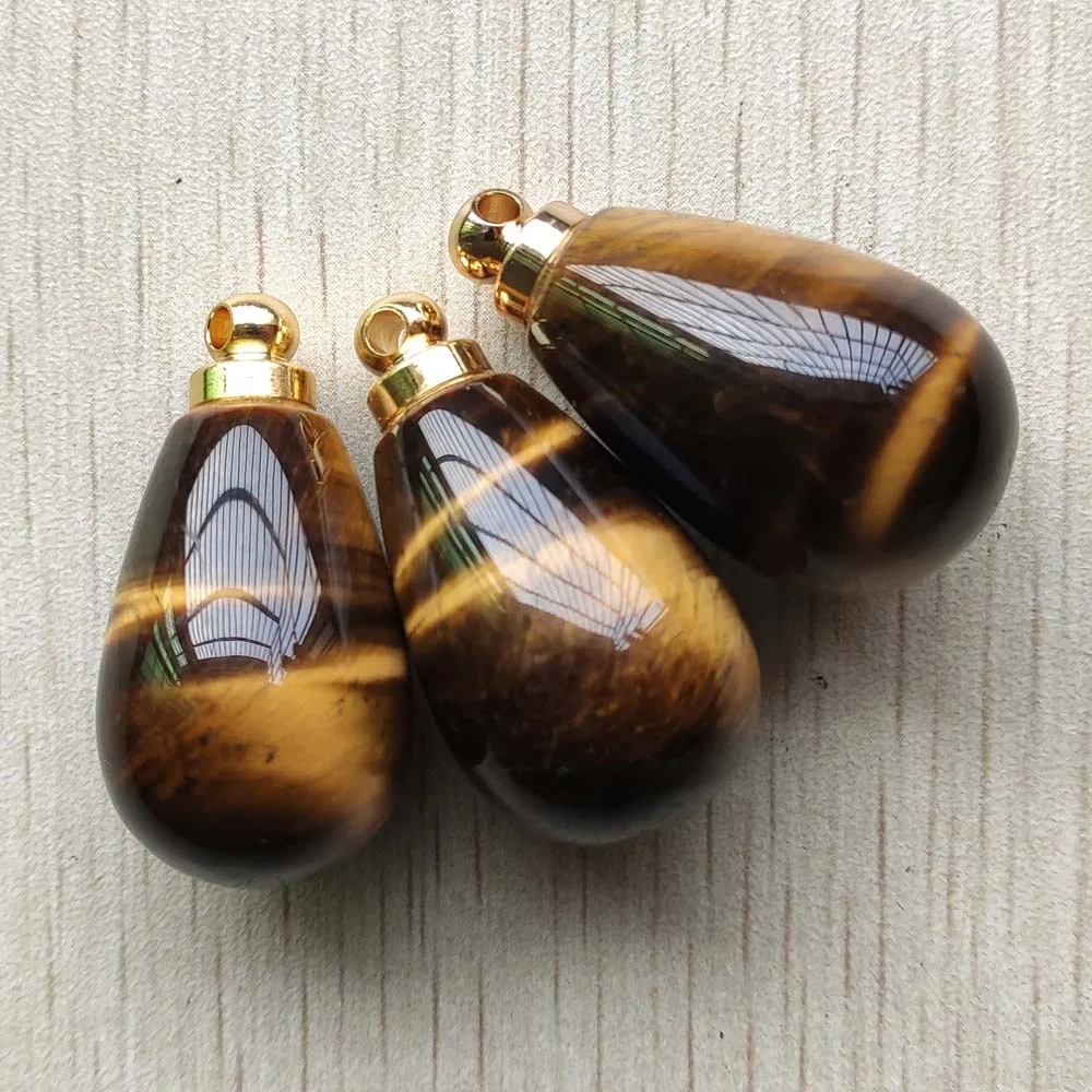 Natural Tiger Eye Stone Perfume Garrafa Gota Forma Pingentes para Colar, Fazer Jóias, Moda, Atacado, 3Pcs por lote