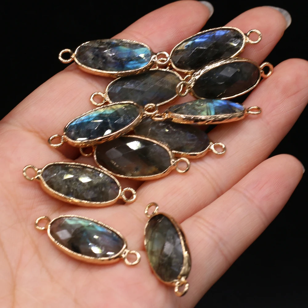 2pc Natural Stone Faceted Pendants Gold plated Labradorites Connector for Trendy Jewelry Making Diy Women Necklace Bracelet