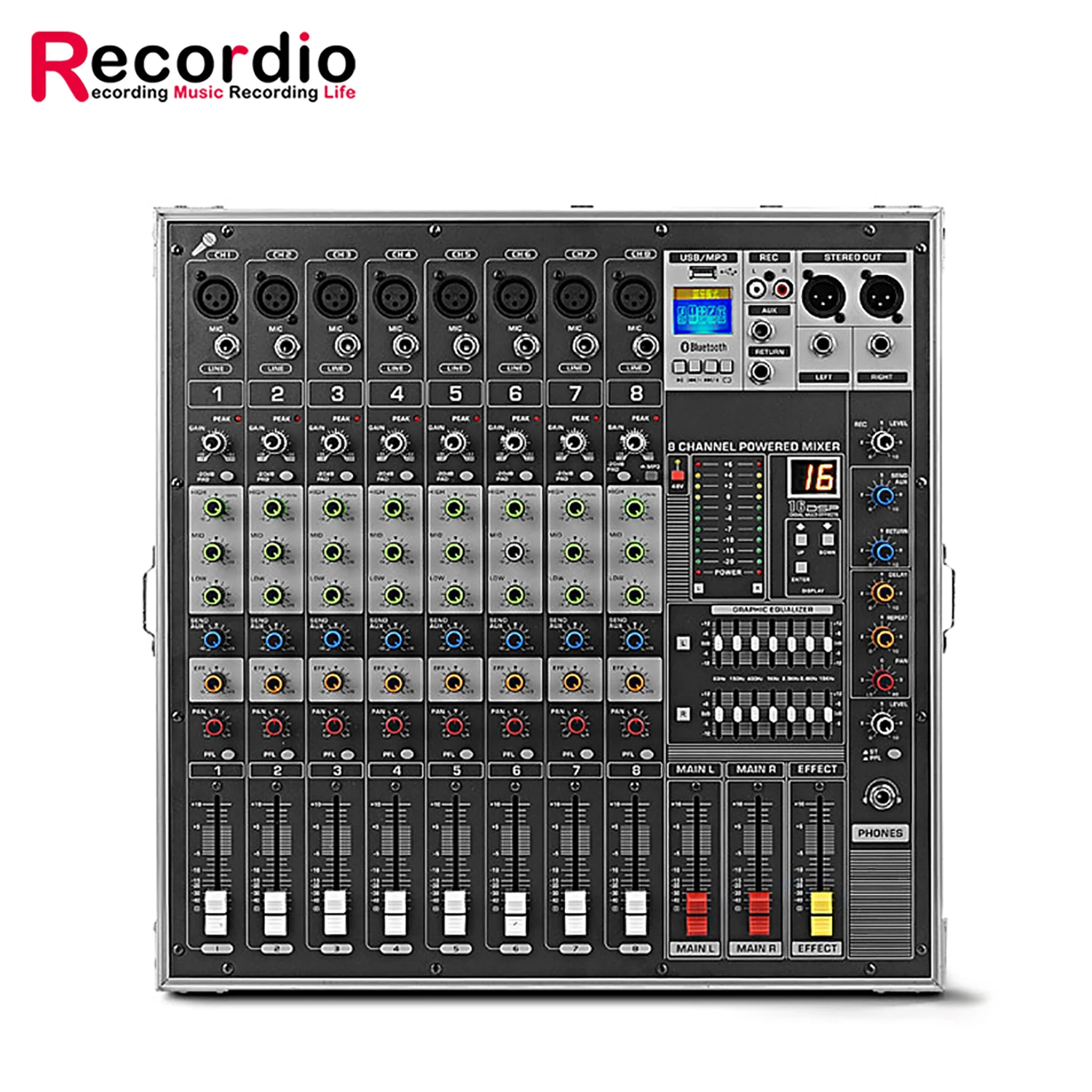 Imagem -02 - Recordio Portátil Mixer Console de Som de Alta Potência Integrado Power Amp Mixer Canais 16 Tipos de Digital Echo dj Gax-mk280