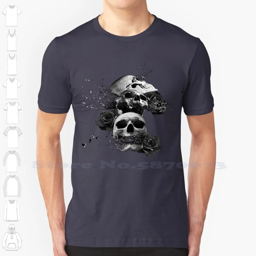 Three Wise Skulls 4. 100% Cotton T-Shirt See No Evil Hear No Evil No Evil White And And White Design Skull