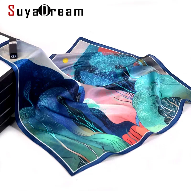 Suya Dream 100% REAL SILK Woman Silk Scarf 53x53cm Square Printed Scarves