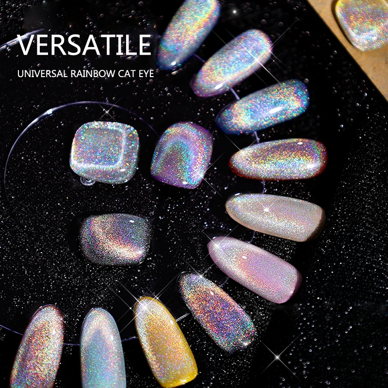 CHUNSHU Rainbow Cat Eye Gel Nail Polish 10ml Colorful Reflective Magnetic Glitter Gel Laser 9D Crystal Aurora Lacquer DIY Nails