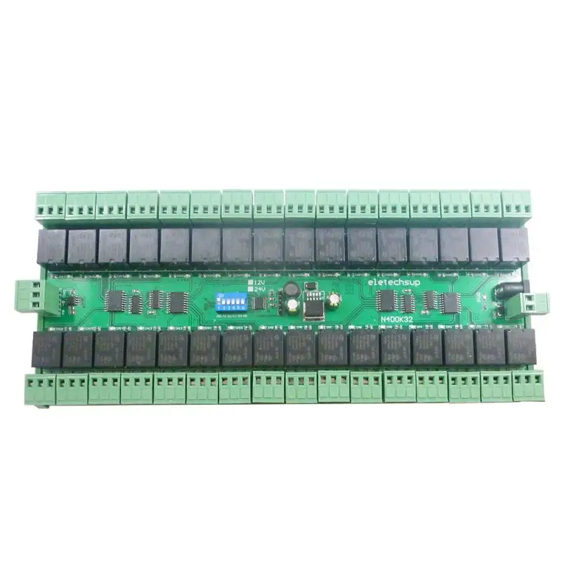 

DC 12V 24V 32ch 03 06 16 Modbus RTU RS485 SPDT Relay Switch Module UART Serial port Module DIN Rail Box PLC IO expanding board