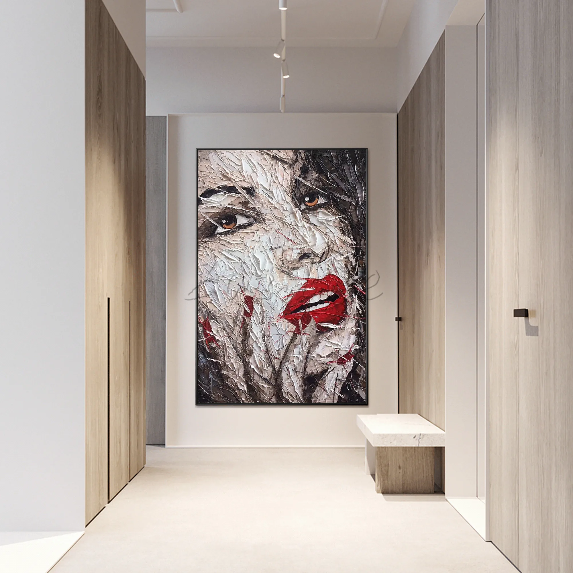 Pallete Knife Face Painting Red lips nails Handmade Canvas Large Oil Wall Art Acrylic Heavy Texture Living Room Home Decor