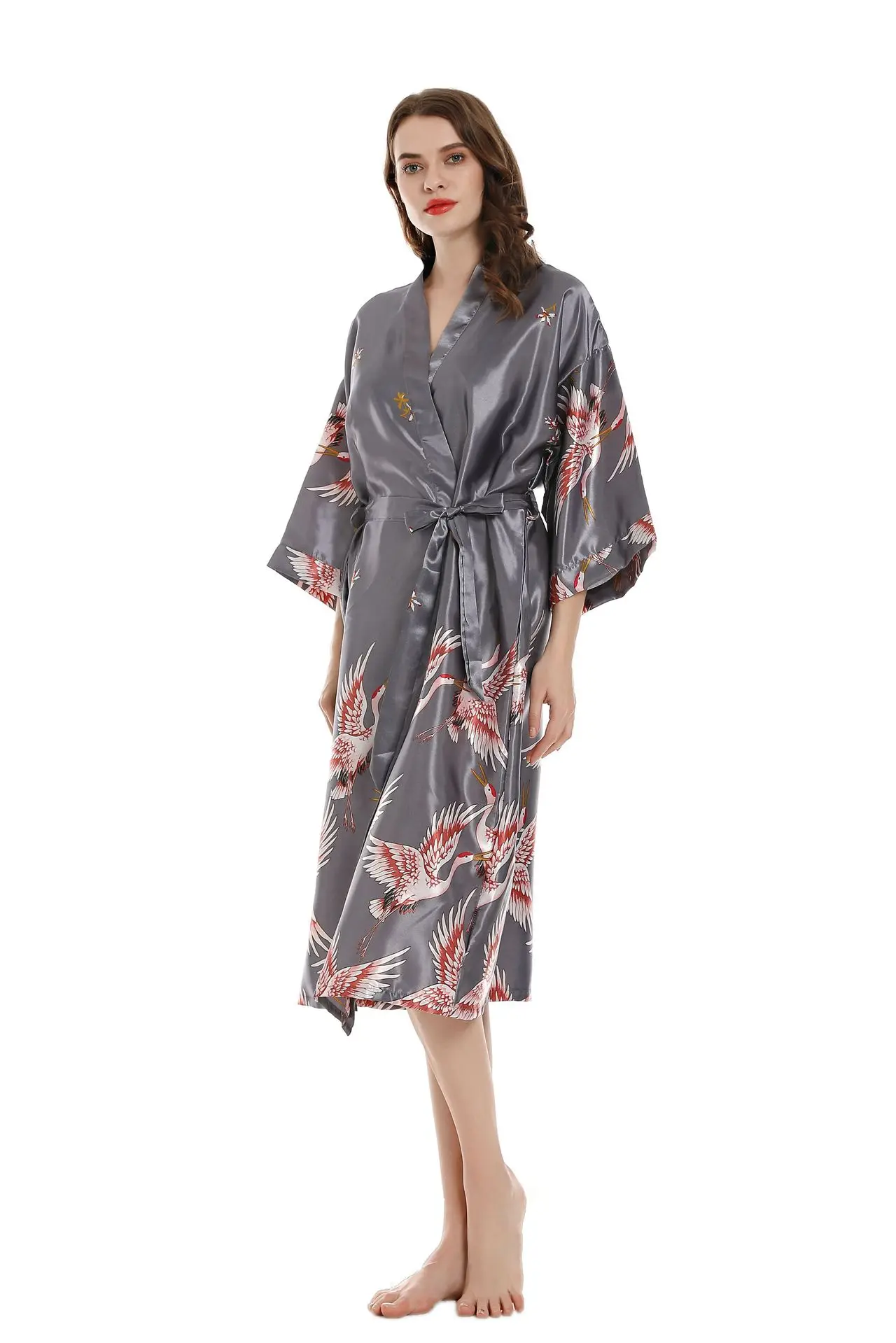 Hot Sale Black Summer Satin Kimono Bathrobe Women Bride Bridesmaid Wedding Robe Dress Gown Sexy Flower Long Sleepwear M-3XL