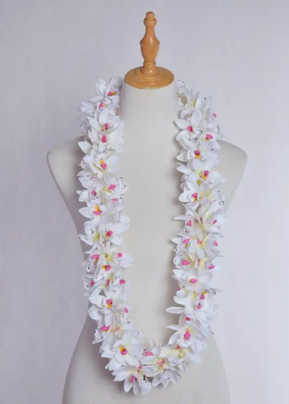 Free Shipping HL00053A-3 50Pcs/lot 110cm 5 Colors Artificial Silk Orchid Lei Tropical Hawaiian Necklace Women Wear Wholesale