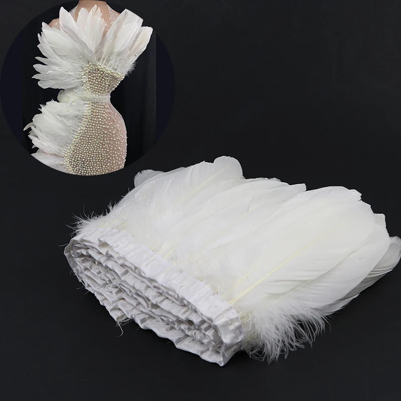 

2 6 10 M White Goose Feather Trims Width 13-18cm Real Swan Feather Ribbon Dyed Dress Skrit DIY Craft Dresses Sewing Accessories