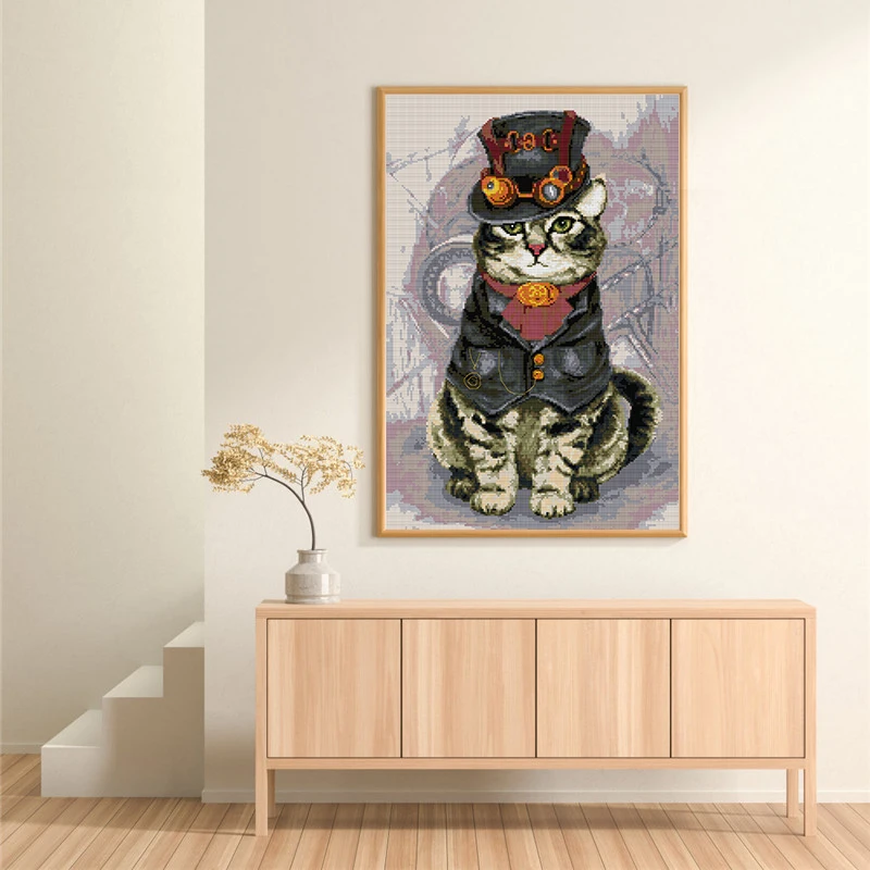 Mighty Cat Patterns Cross Stitch Kits 14CT 11CT Count Printed Canvas DMC DIY Handmade Embroidery Kits Needlework Sets Home Decor