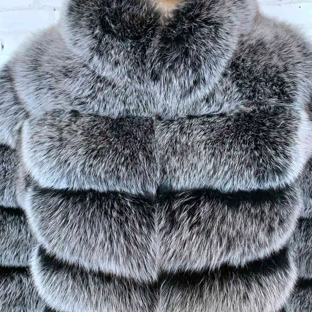 Women Short Furry Real Fur Winter Coat Plus Size Stand Collar Long Sleeve Real Fox Fur Coat Spring Fashion Party Jacket Overcoat