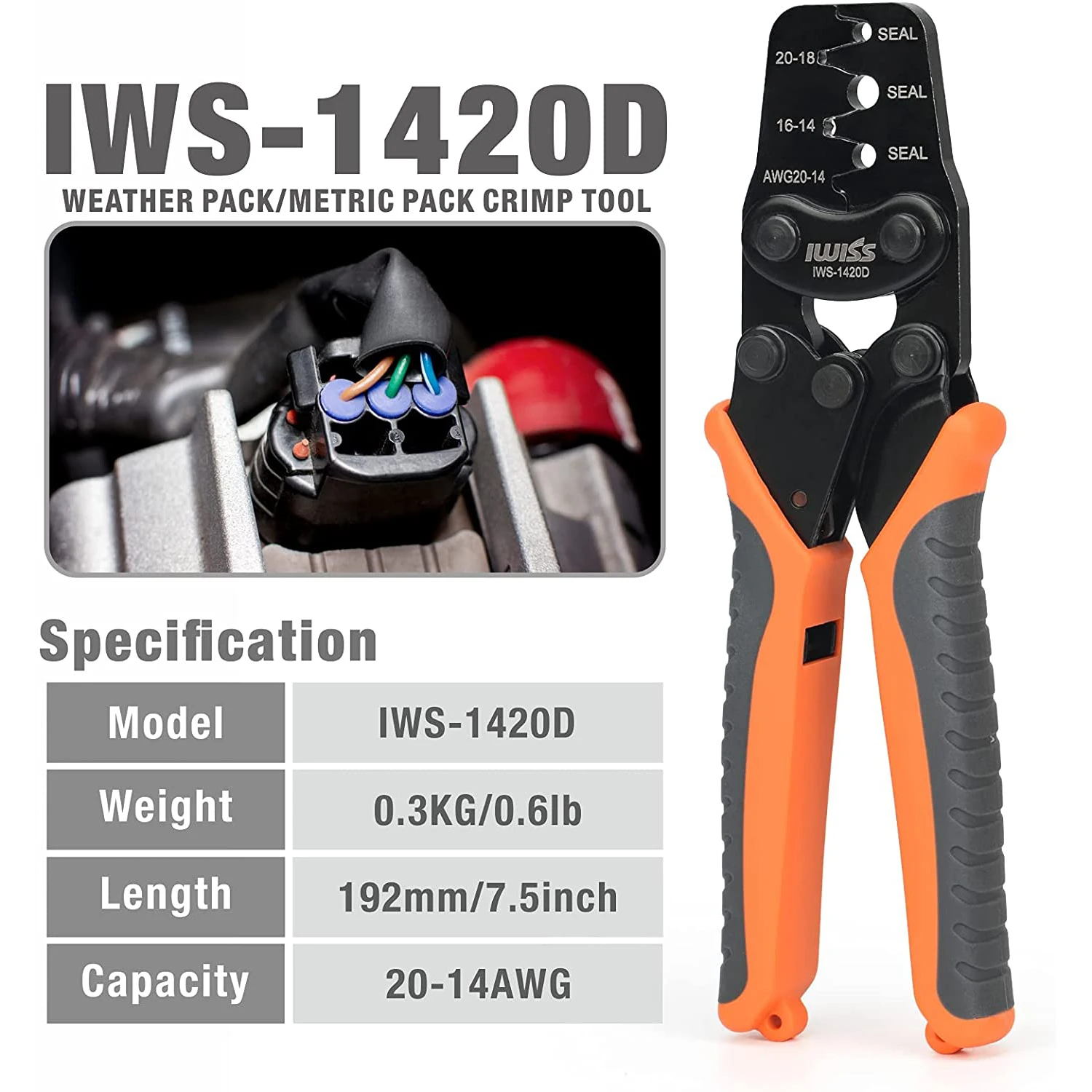 IWISS ‎IWS-1420D Weather-Pack/Metri-Pack Crimping Tool 14-20AWG Wire Crimper Plier for Delphi Packard Sealed&Unsealed Terminals