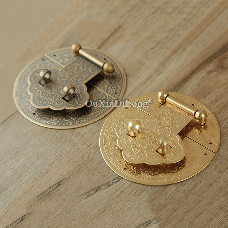 

European Antique 2PCS Pure Brass Lock Hasps Buckle Jewelry Gift Box Chest Suitcase Cases Lock Catch Latches Clasp+Nails