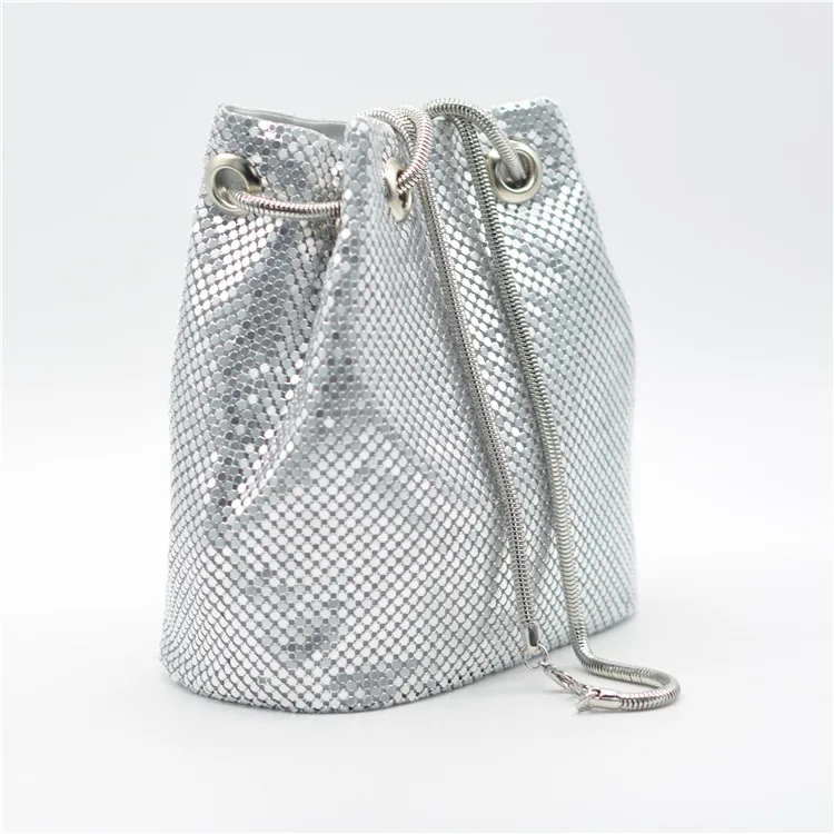 Rainbow Bucket Ladies Bead Silver Shoulder Purses and Handbags Women Crystal Clutch Evening Bags Rhinestone Party Crossbody Bag