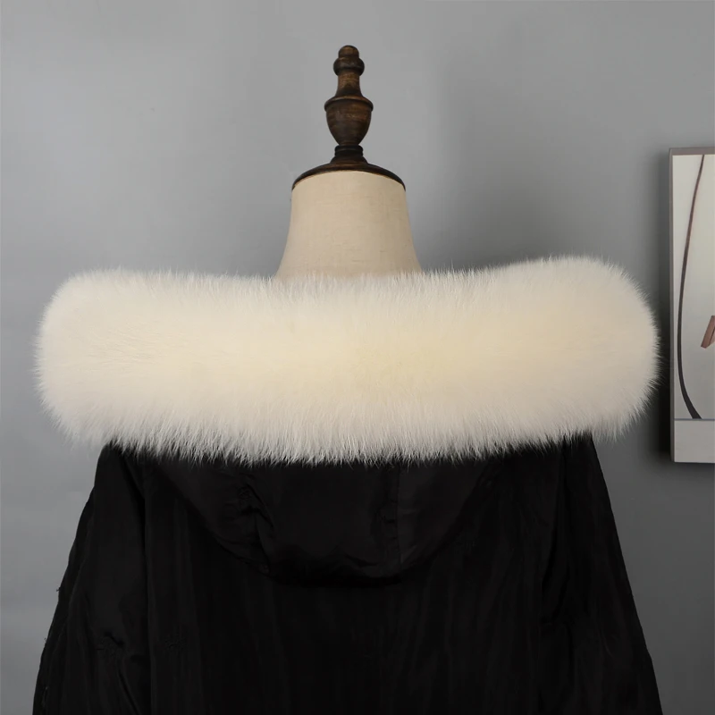 Winter Real Fox Fur Collar Scarf Women 100% Natural Genuine Thick Warm Long Scarves Fashion Parka Coat Hood Trim Shawl Female