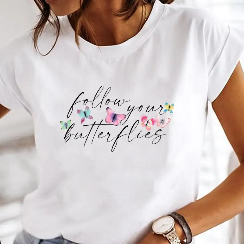 Fleur Lettre 2022 Nouvelles Femmes 90s Dame À Manches Courtes Mode Impression T-shirts Femmes Dessin Animé Vêtements D'été Graphique Tops T-Shirt T-Shirt