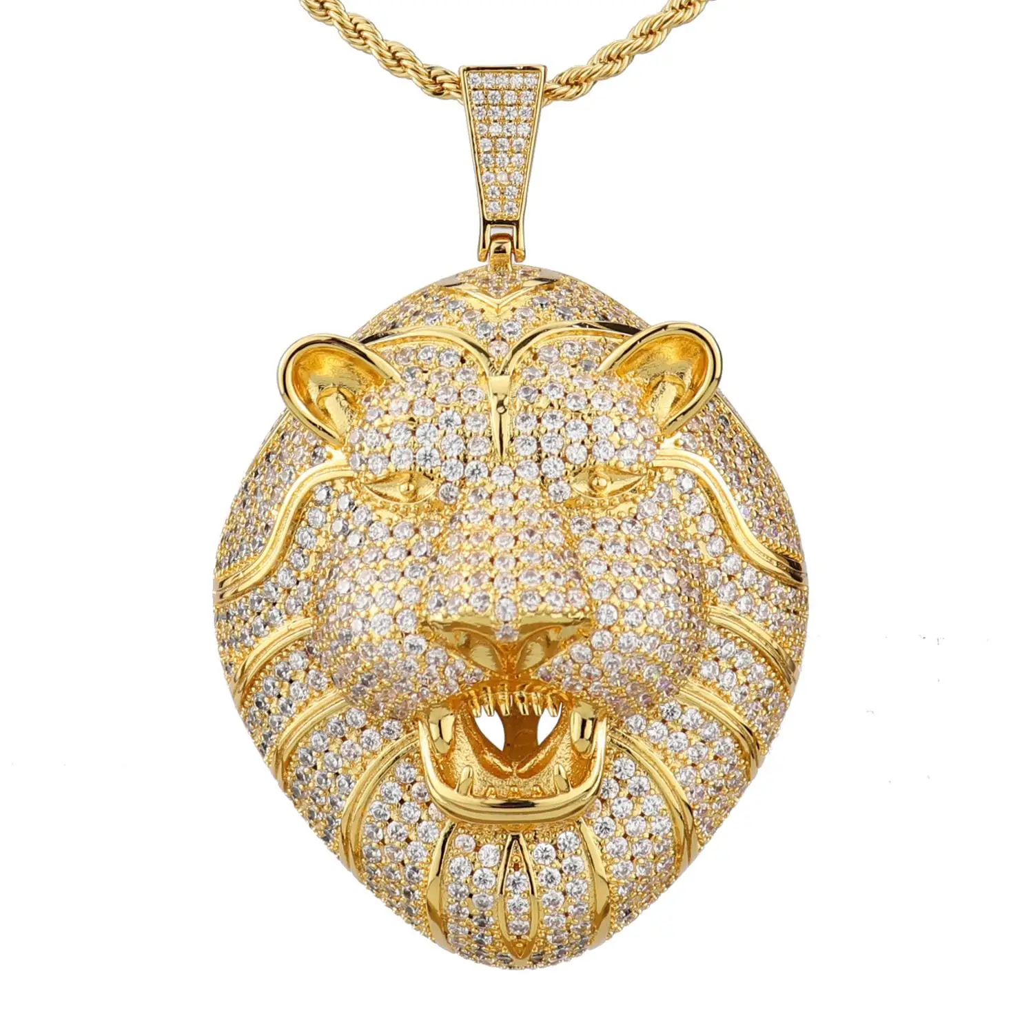 Classic high quality lion head copper zircon jewelry hip hop rock style dance party gift Europe Dubai African Jewelry DP0005