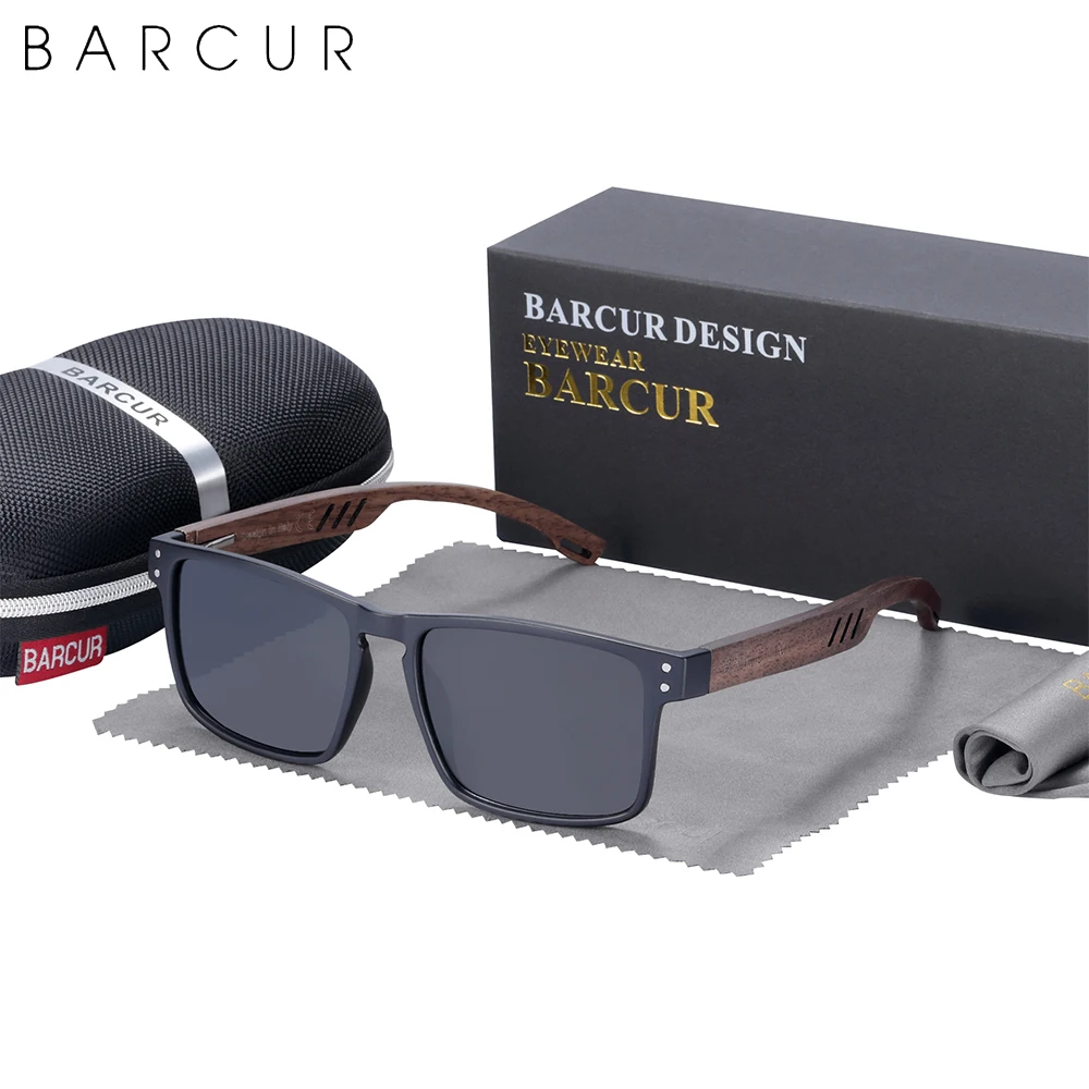 BARCUR Men\'s Sunglasses for Men Brand Designer Natural Walnut Wood Sun Glasses Women Polarized Eyewear UV400 Eyewear Oculos