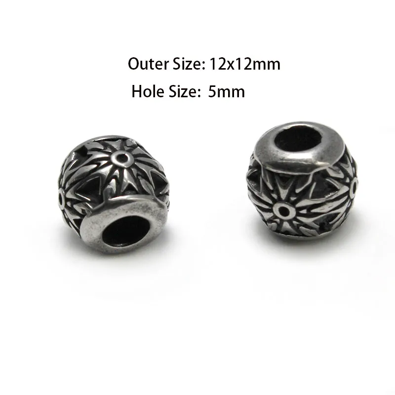 Stainless Steel Large Hole Loose Spacer Hair Beard Beads DIY Paracord Knife Lanyard Beads Jewelry Accessories Bracelet Making