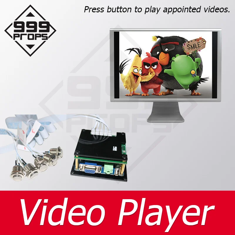 999 PROPS Video Player Prop Room escape pressing button to trigger video playing chamber room game for adventure