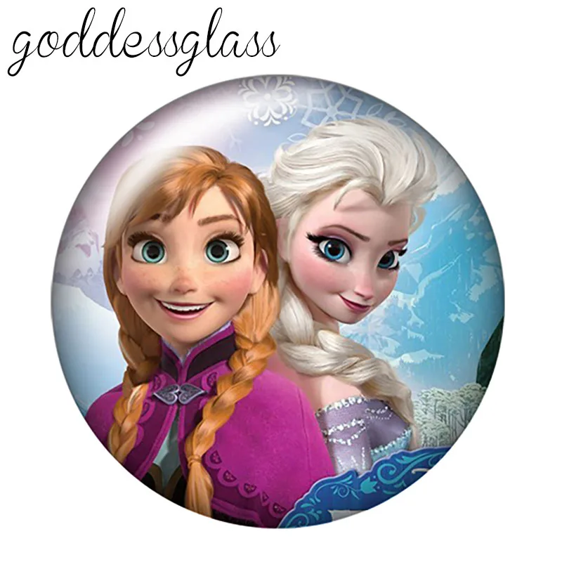 Disney Princesses Elsa Belle Alice ariel 10pcs 12mm/18mm/20mm/25mm Round photo glass cabochon flat back Necklace Making findings