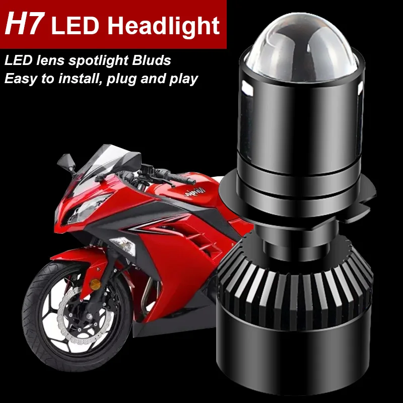 1PCS H7 LED Lens Motorcycle Headlight 6800LM 6000K H4 Hi/Low Lamps HS1 Moto Accessories For BMW Honda Kawasaki Suzuki Davidson