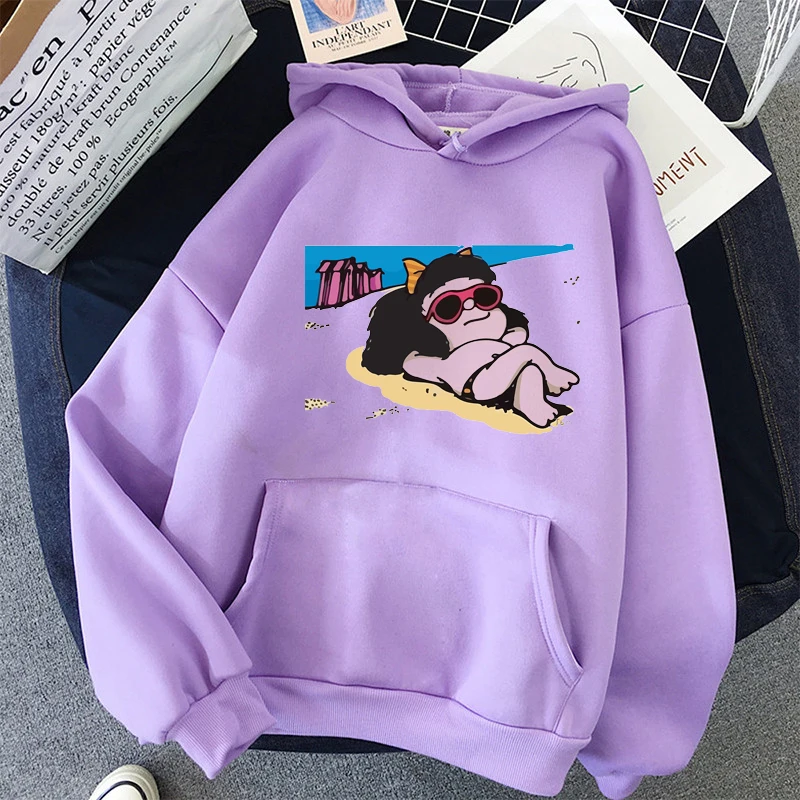 New women blue hoodie cute mafalda cartoon print winter femme sweatshirt tops Harajuku retro camiseta mujer hoodie streetwear