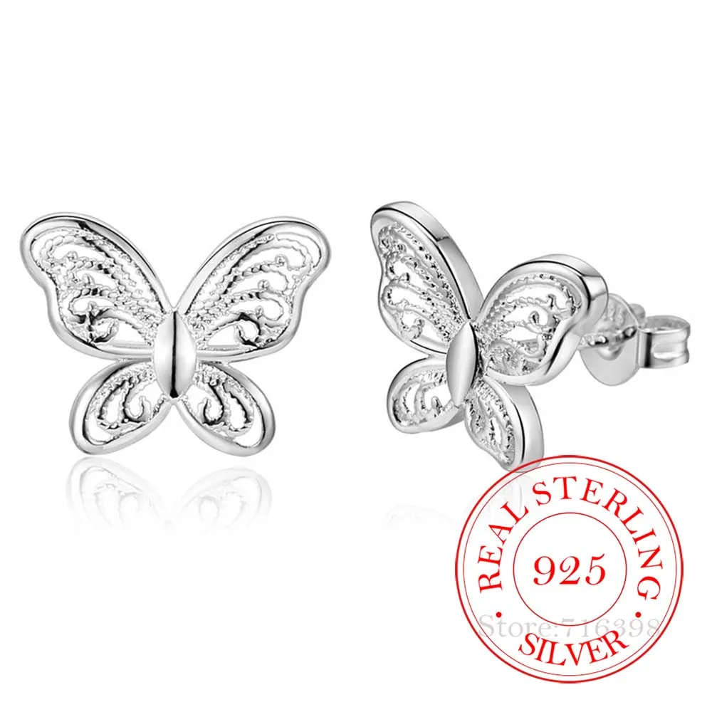 High Quality 925 Sterling Silver Women Jewelry Korean Silver Cute Butterfly Stud Ear Earrings for Women 2020 Wedding Party Gift