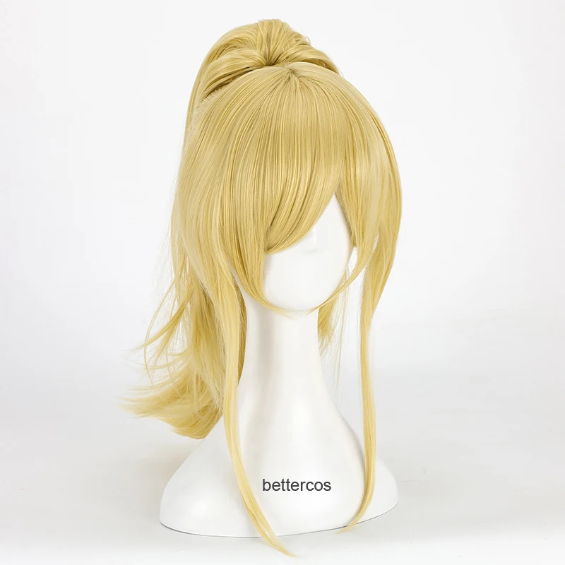 Your lie in April Miyazono Kaori Cosplay Wig Light Golden Blonde Clip Ponytail Heat Resistant Synthetic Hair Wig + Wig Cap