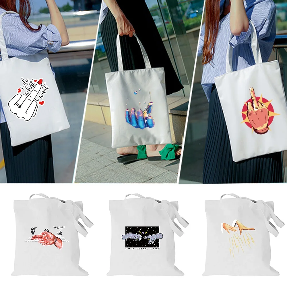 

Shopper Bag Hand Pattern Eco Foldable Reusable Canvas Bag Harajuku Shopper Bag Fashion Casual Shoulder Bags Tote Shoulder Bag