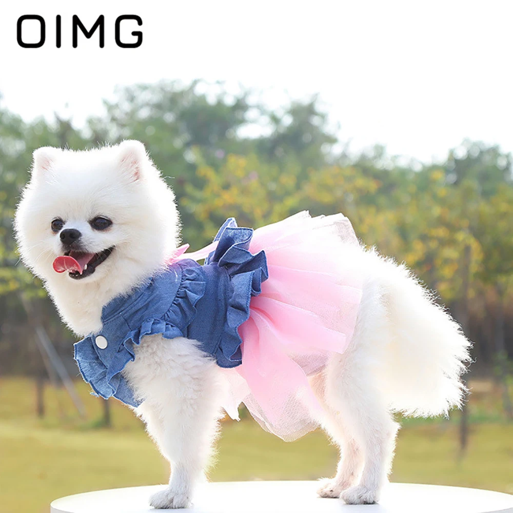 

OIMG Dog Dress For Can Dress Bride Pomeranian Spitz Small Dogs Clothes Denim Wedding Pet Dog Princess Dresses Puppy Jeans Skirts