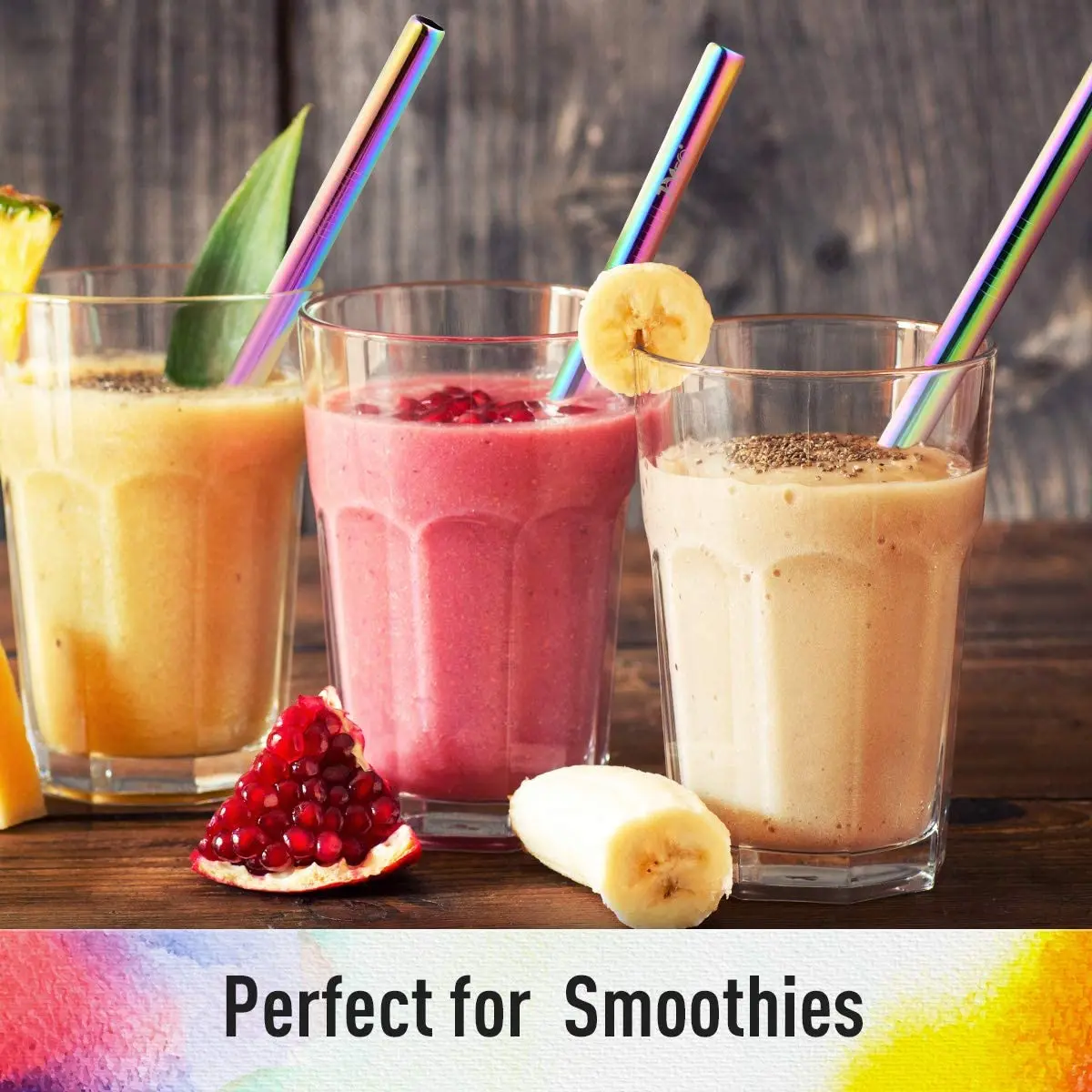 4Pcs 8.5inch Smoothie Straw Reusable Metal Straw 304 Stainless Steel Drinking Straws Set Bar Boba Bubble Tea Milkshake Straws