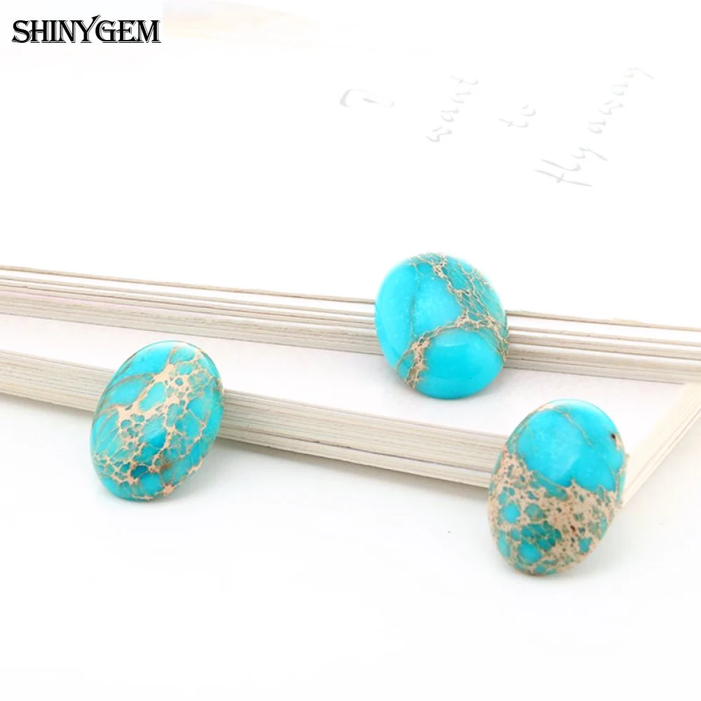 ShinyGem 10pcs 13x18mm Oval Blue Sea Sediment Natural Cabochon Stone For DIY Jewelry Accessories With Inlaid Ring Bracelet