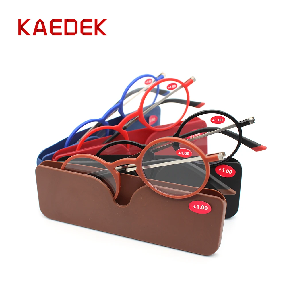 KAEDEK Thin Frame Rectangular frames Tr90 reading glasses +aluminum magnetic case Folding Presbyopic Eyeglasse+1 1.5 2 2.5 3 3.5