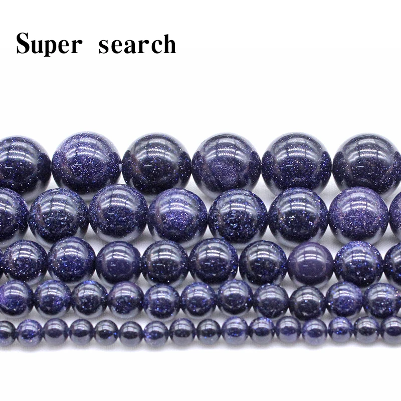 Natural Sandstone Perles Galaxy Blue Round Loose Sand Stone Strand Sitara Stars Sunstone Beads for Jewelry Making 4 6 8 10 12mm