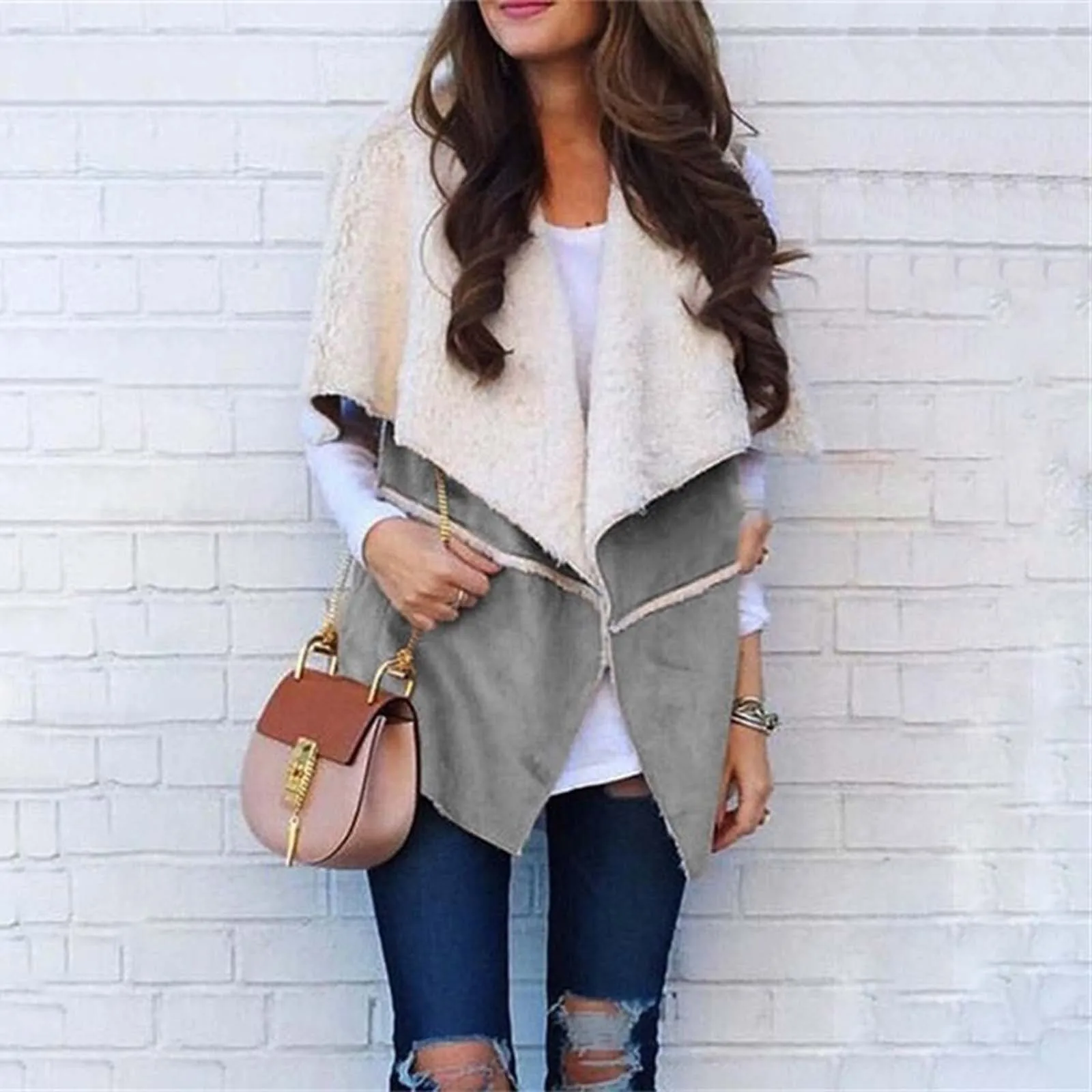 Fashion Plush Vest Sweater Casual Winter Zipper Lapel Vest Cardigan Coat Jacket Ladies Female Streetwear Women Sleeveless Jumper