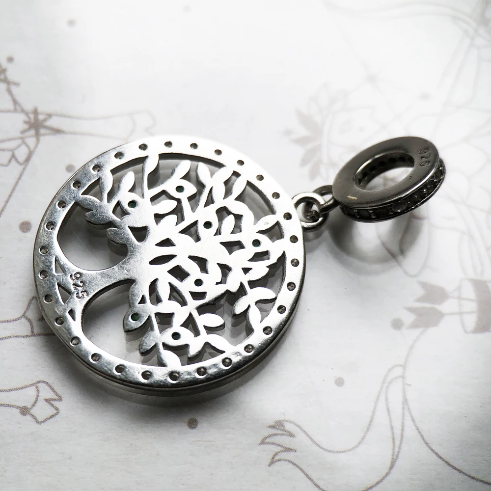 Colorful Tree Pendant 925 Sterling Silver Dangle Charm Women Romantic Fine Jewelry