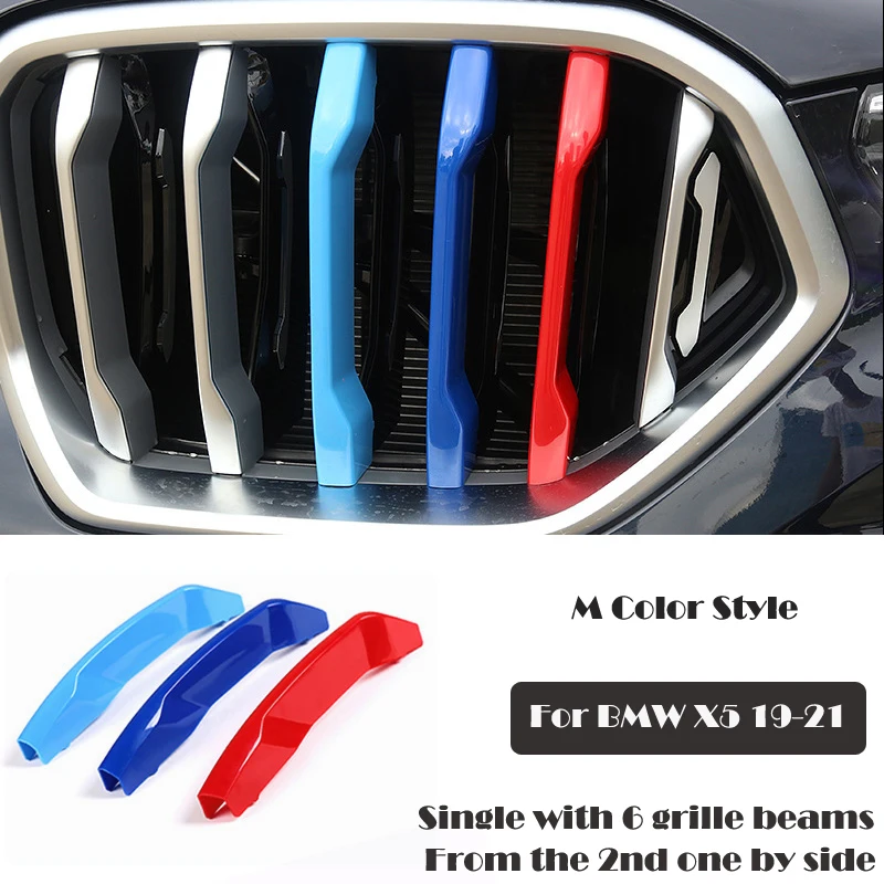 Fit 19-21 BMW X6 G06 Trim M-SPORT Design 3-Color Kidney Grille Clip Stripe Insert with 6-slats