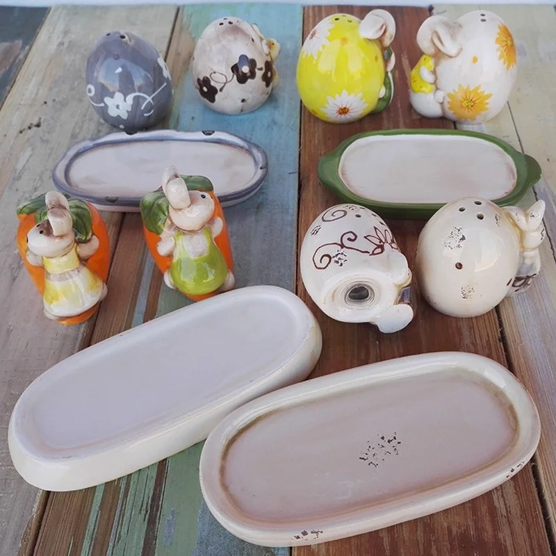 3pcs rabbit egg pepper shaker ceramic salt shaker seasoning bottle kitchen ornaments for mother gift Spice bottle CL70707