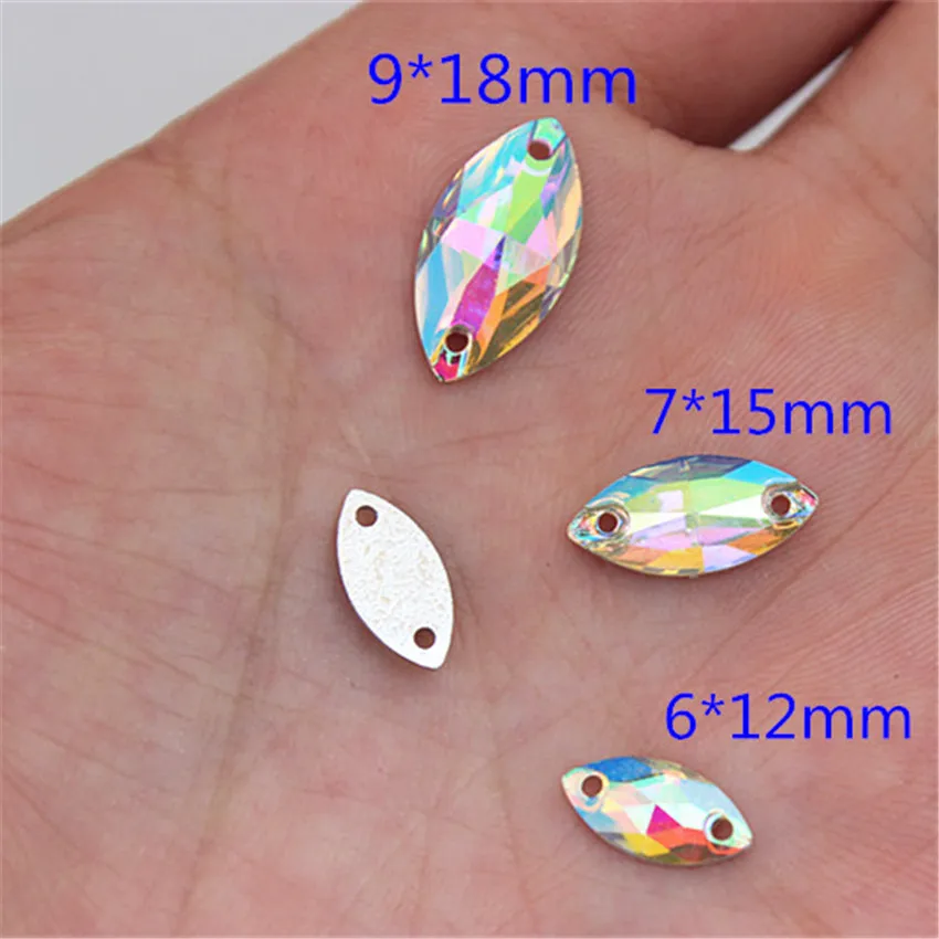 Cong Shao 50-200pcs 6*12/7*12mm Drop Shape Crystals AB Rhinestone Flatback Sewing 2 Hole Stones Resin For DIY Wedding Dress WC66