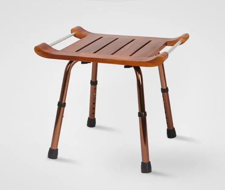 Solid Teak Wood Stool Bench With Aluminum Alloy Legs Shaving Shower Stool Seat for Bathroom Toilet Waterproof and Easy Clean