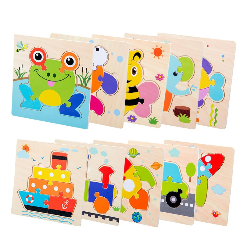 Baby Toys Wooden 3D Jigsaw Puzzle Cartoon Animal Traffic Tangram Jigsaw Puzzles Early Learning Educational Toys For Children