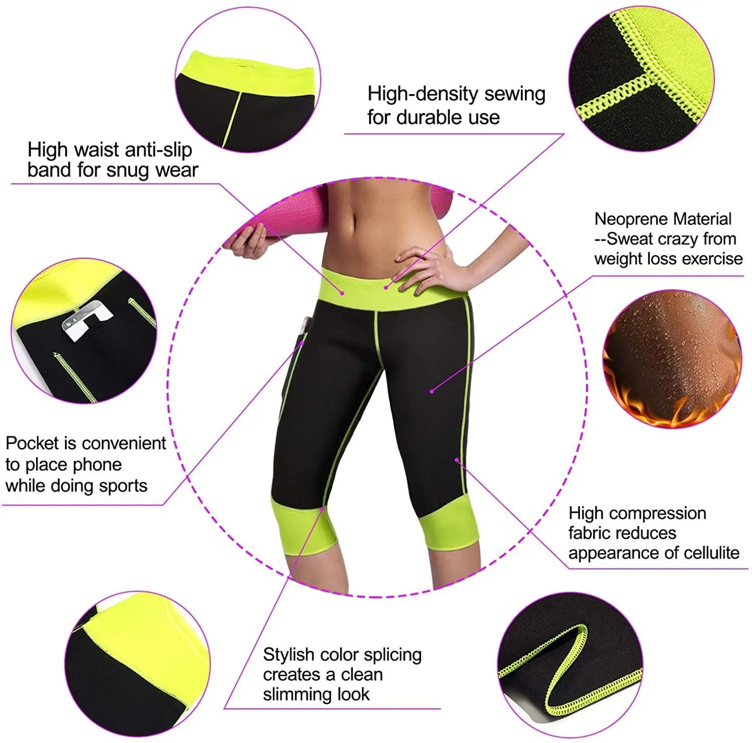 Women Hot Neoprene Sauna Sweat Pants with Pocket Workout Running Slimming Shorts Capris Compression Leggings Body Shaper