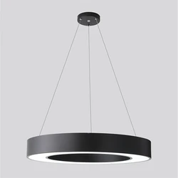 Modern Iron Art Circle Pendant Lights Minimalism Black White Metal Led Ring Light Office Living Room Decor Hanging Lamp Fixtures