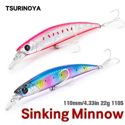 TSURINOYA nuevo Color hundimiento Minnow 110S DW77 110mm 22g señuelo de pesca de fundición larga trucha grande lubina pesca en mar cebo duro