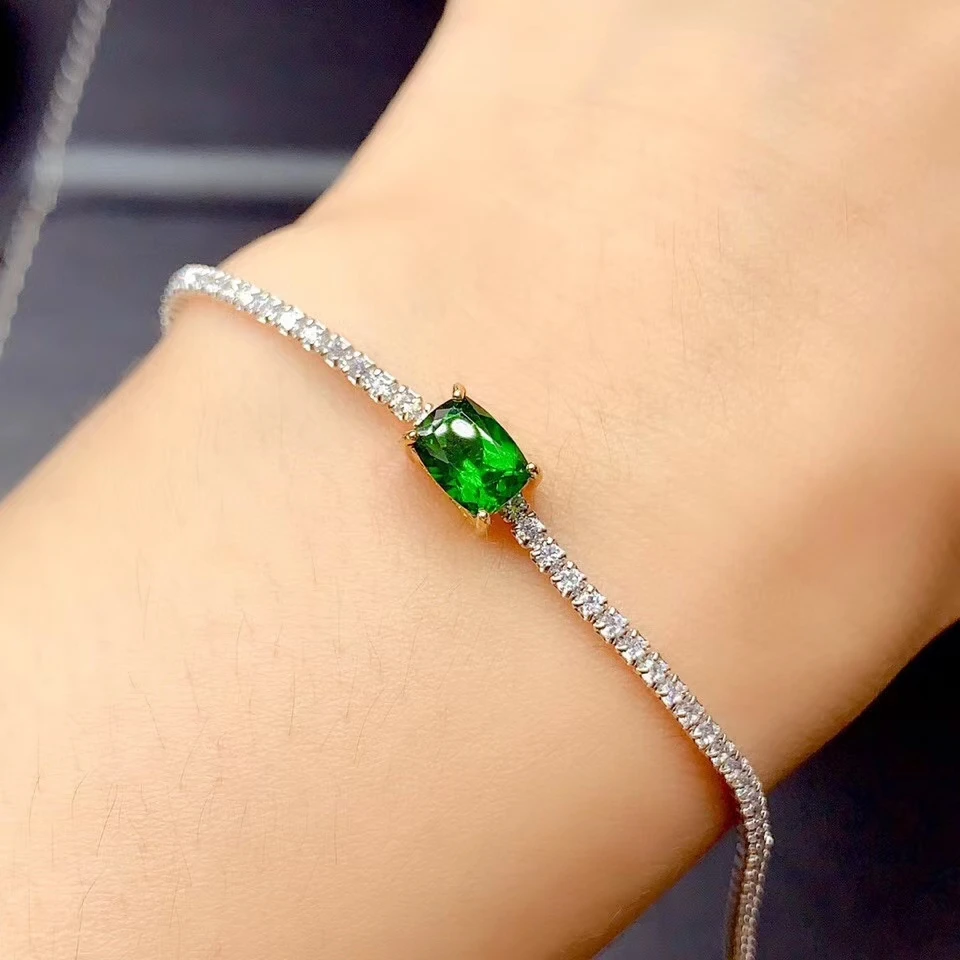 

elegant clear green diopside gemstone bracelet women silver fine jewelry natural gem 925 sterling silver birthday party gift